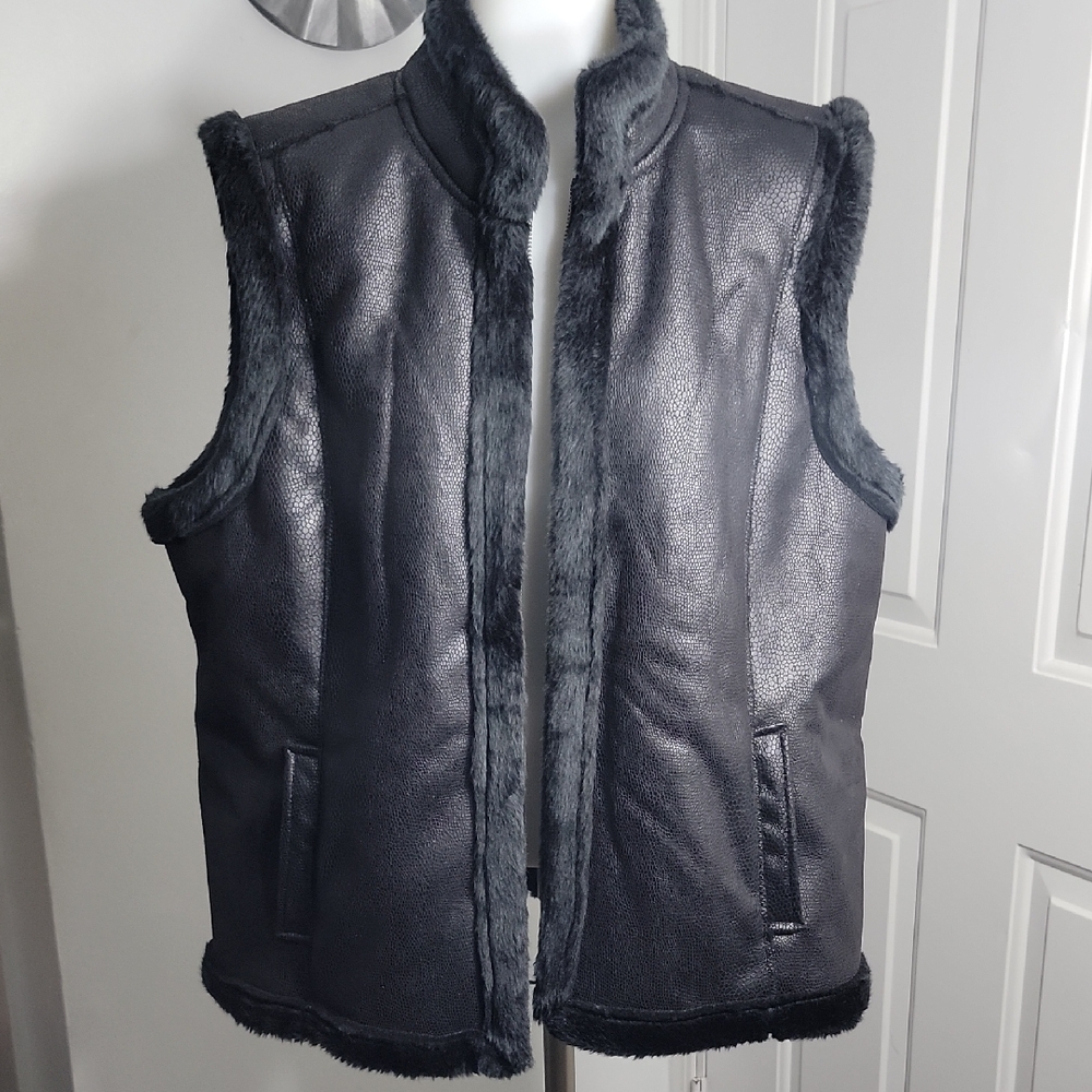 Black Faux Fur High Collar   Lined Vest Full Vest NWT XXL